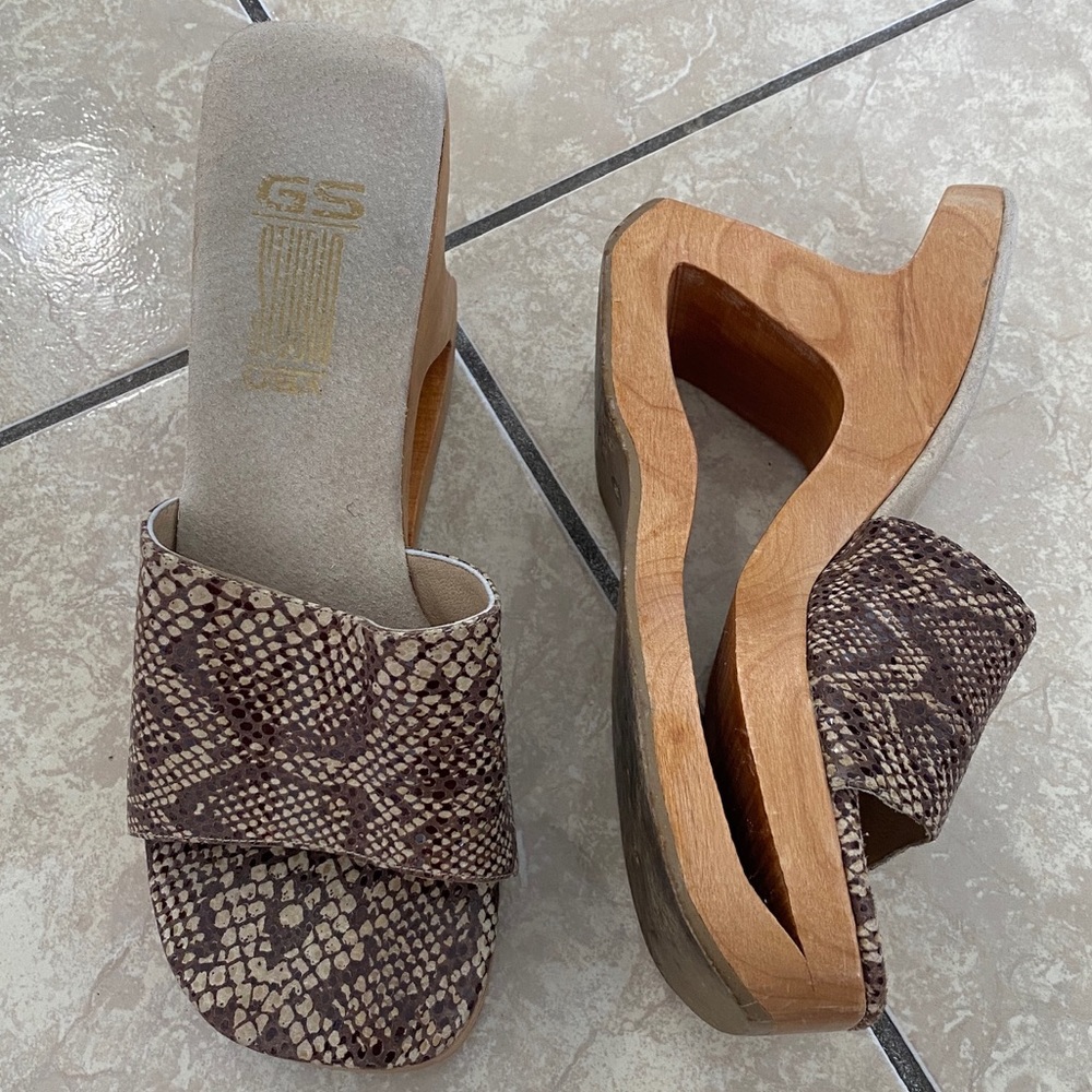Y2K Platform Wooden Cut-Out Wedges in Faux Snake